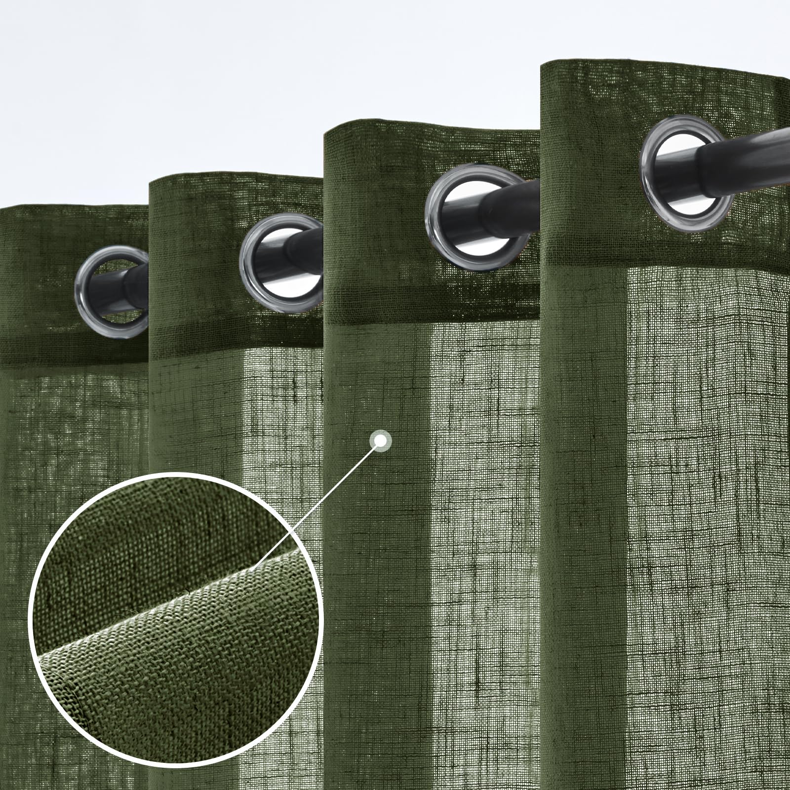Woaboy Leinen Gardinen Grün Vorhänge Wohnzimmer Halbtransparent mit Ösen Stores Gardine Leinenoptik Schlafzimmer Modern Ösenvorhang Schlaufengardinen 2er Set 140x225cm (BxH) Matcha Grün