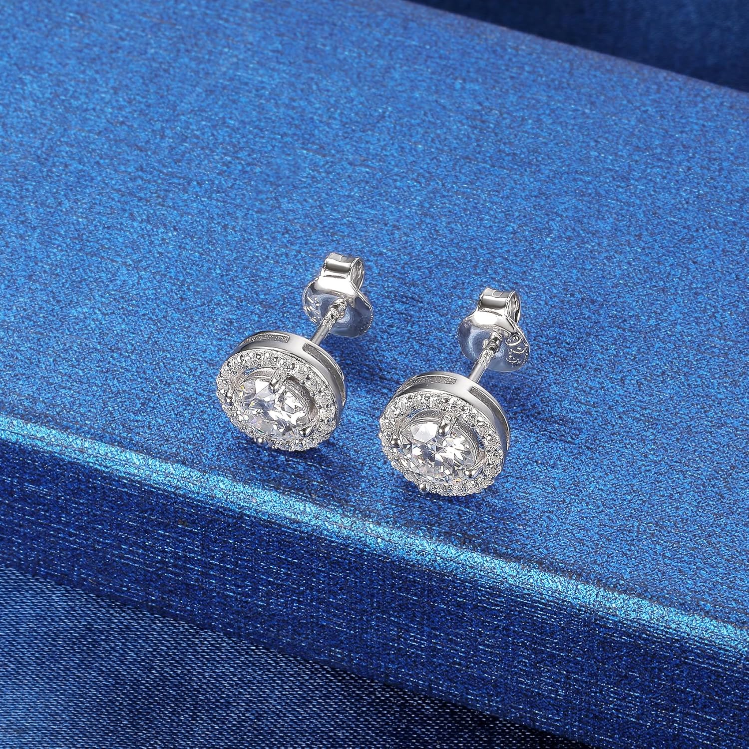 MDFUN Moissanite 925 Sterling Silver Halo Round Stud Earrings 6.5mm 2Ct Artificial Diamond Earrings for Women and Men - Image 4