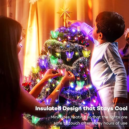 Miniatura 9 de Guirnalda de luces de hadas de mariposa con enchufe USB, 8 modos, 120 luces LED de 20 pies con temporizador de luciérnaga con control remoto,