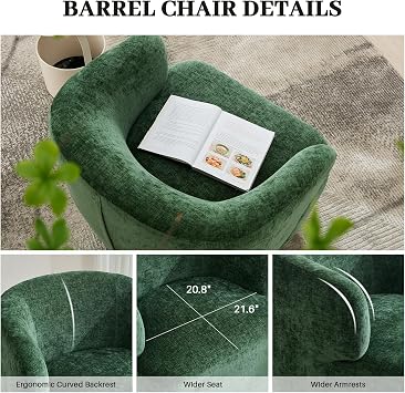 Swivel Accent Chair, Green Round Upholstered Barrel Chair