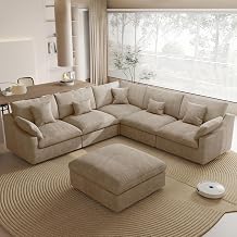 WJShome Modular Sectional Sofa Couch, 119.29" V Shaped Modular Couch with Ottoman, Down Filled Convertible Sofa for Living Room, 6 Seat Wide Couches,Cushion Covers Removable, Khaki