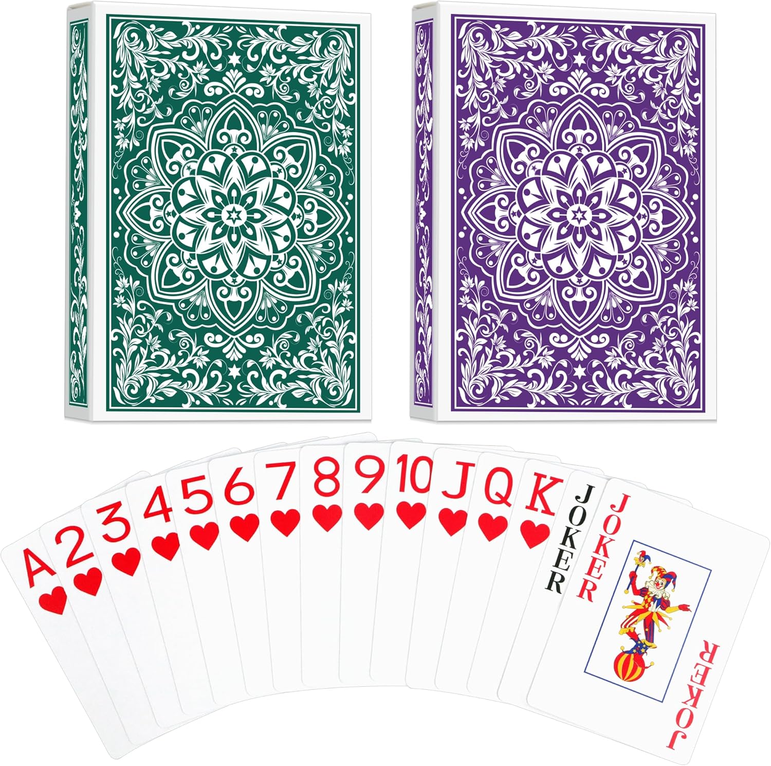 Playing Cards, Deck of Cards, Poker Cards, Jumbo Poker Size Large Print Playing Cards for Adults Seniors, Card Games for Family Game Night Table Games Magic Casino Theme Party (Green and Purple)