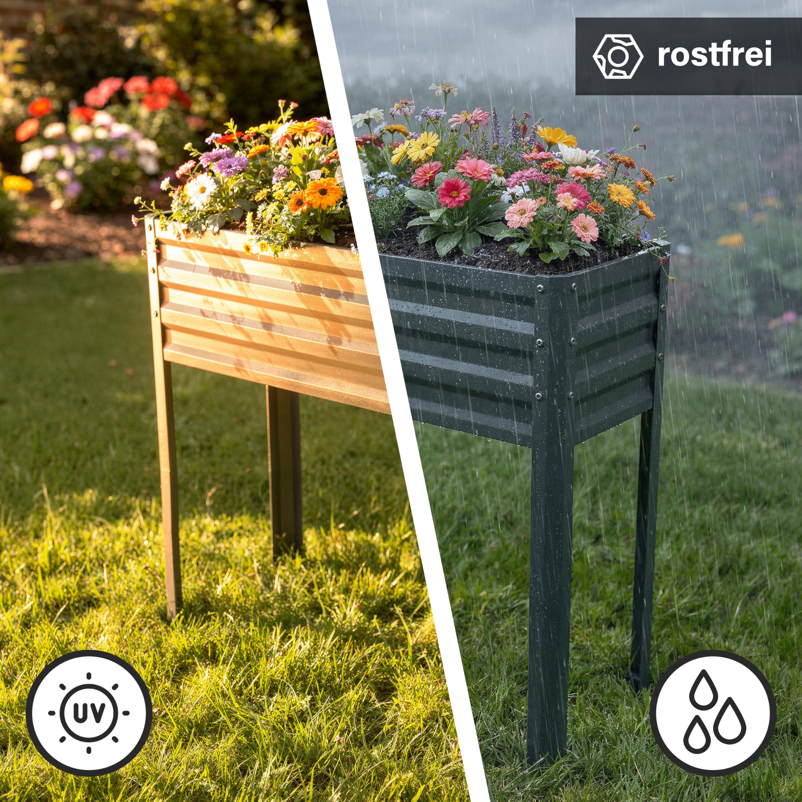 novaterra® gewelltes Hochbeet aus Metall - B 85 x T 31 x H 80 cm - Robustes & Rostbeständiges Gartenbeet für Balkon & Garten | Formschönes Design, UV-beständig, wetterfest
