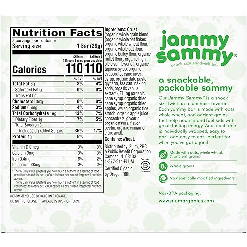 Miniatura 45 de Plum Organics Jammy Sammy Snack Bars – Manzana, col rizada y avena – Barras de 1.02 onzas (paquete de 30) – Barras orgánicas para niños pequeños
