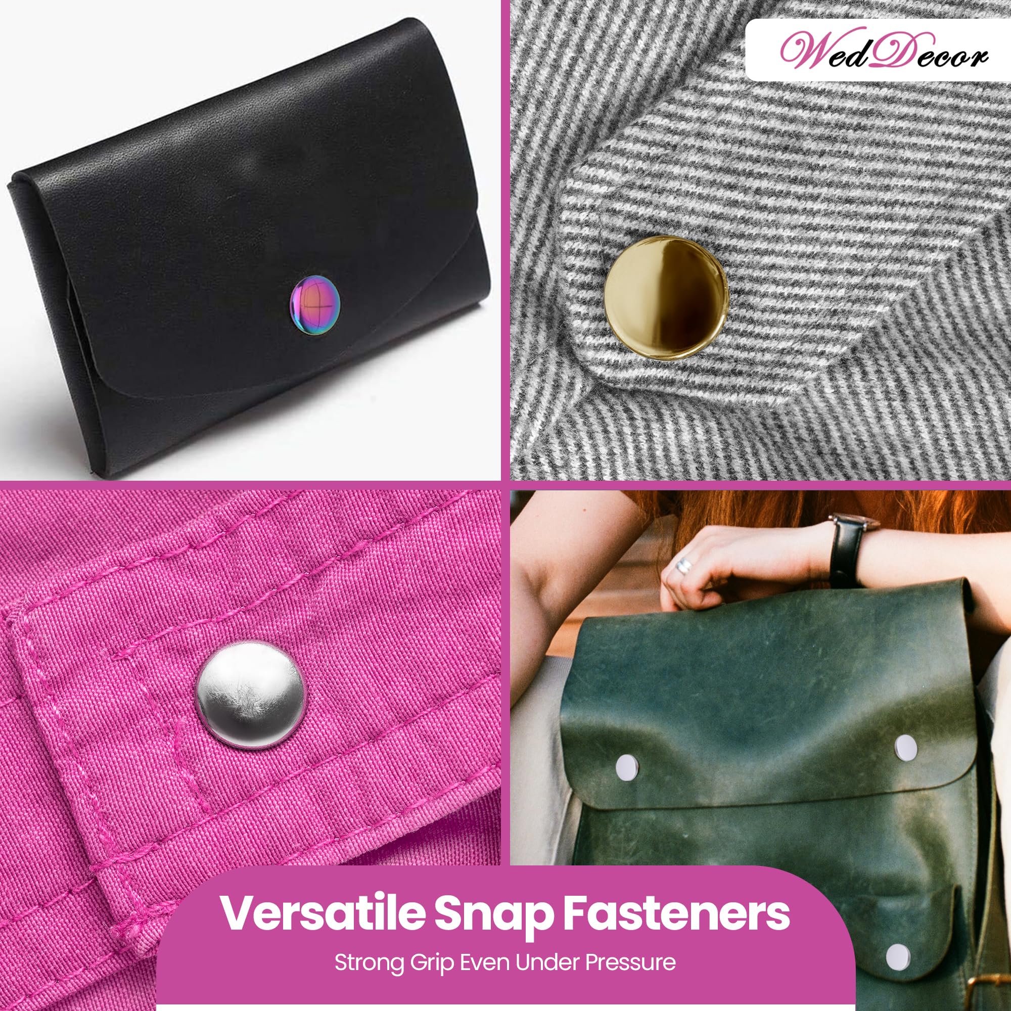 WedDecor Botones a presión de 15 mm de metal duradero de 4 piezas con herramienta de fijación manual para manualidades de cuero, chaquetas, bolsos, correas, jeans, reparación de ropa, negro, paquete