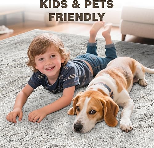 Miniatura 5 de Alfombras de área de 5 x 7, resistentes a las manchas, lavables para sala de estar, dormitorio, alfombra de respaldo antideslizante, alfombra