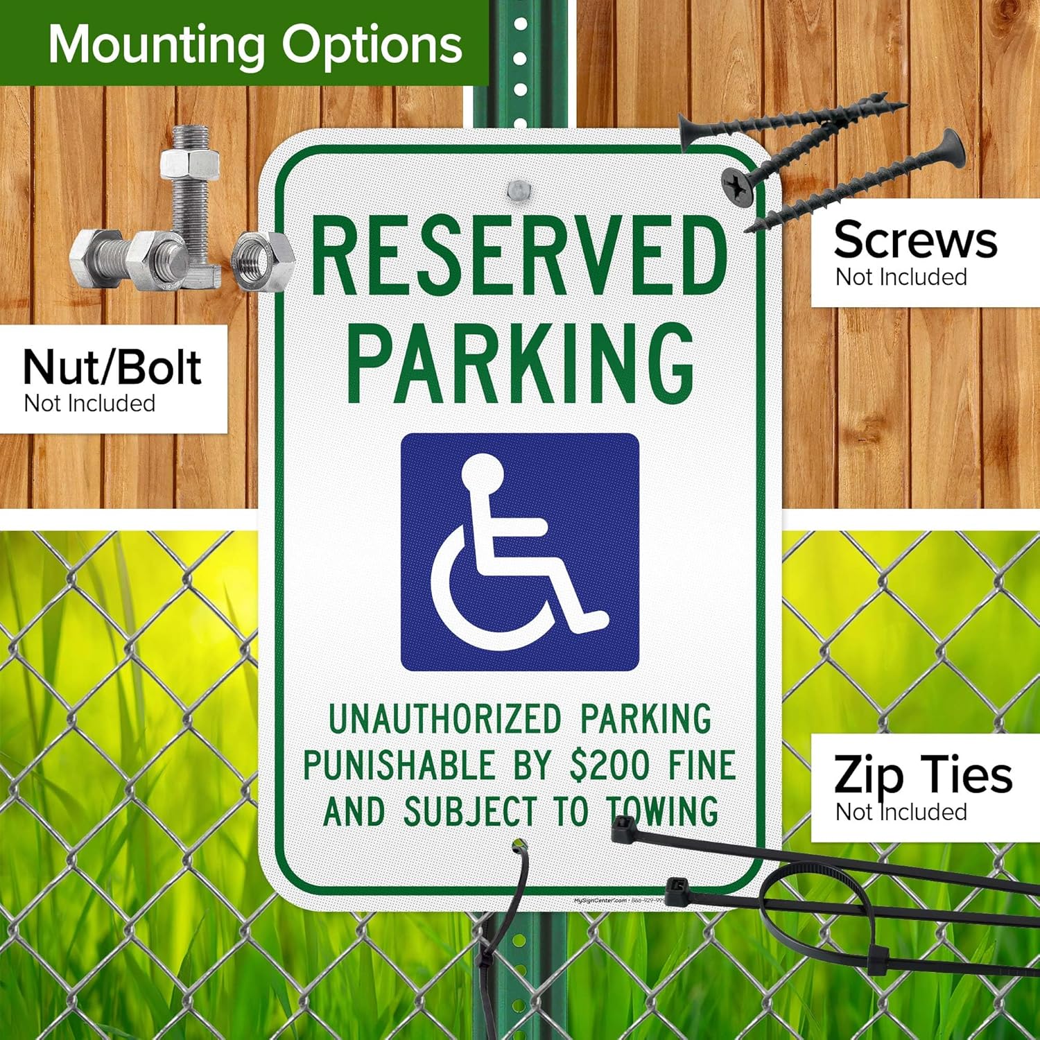 Reserved Parking Unauthorized Parking Punishable By 200 Fine And Subject To Towing Sign, 12x18 Inches, 3M EGP Reflective .063 Aluminum, Fade Resistant, Made in USA by My Sign Center
