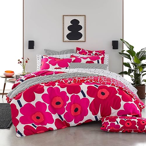 Miniatura 4 de Marimekko - Juego de edredón Queen, ropa de cama de algodón con fundas a juego, decoración ligera para el hogar para todas las estaciones (Unikko
