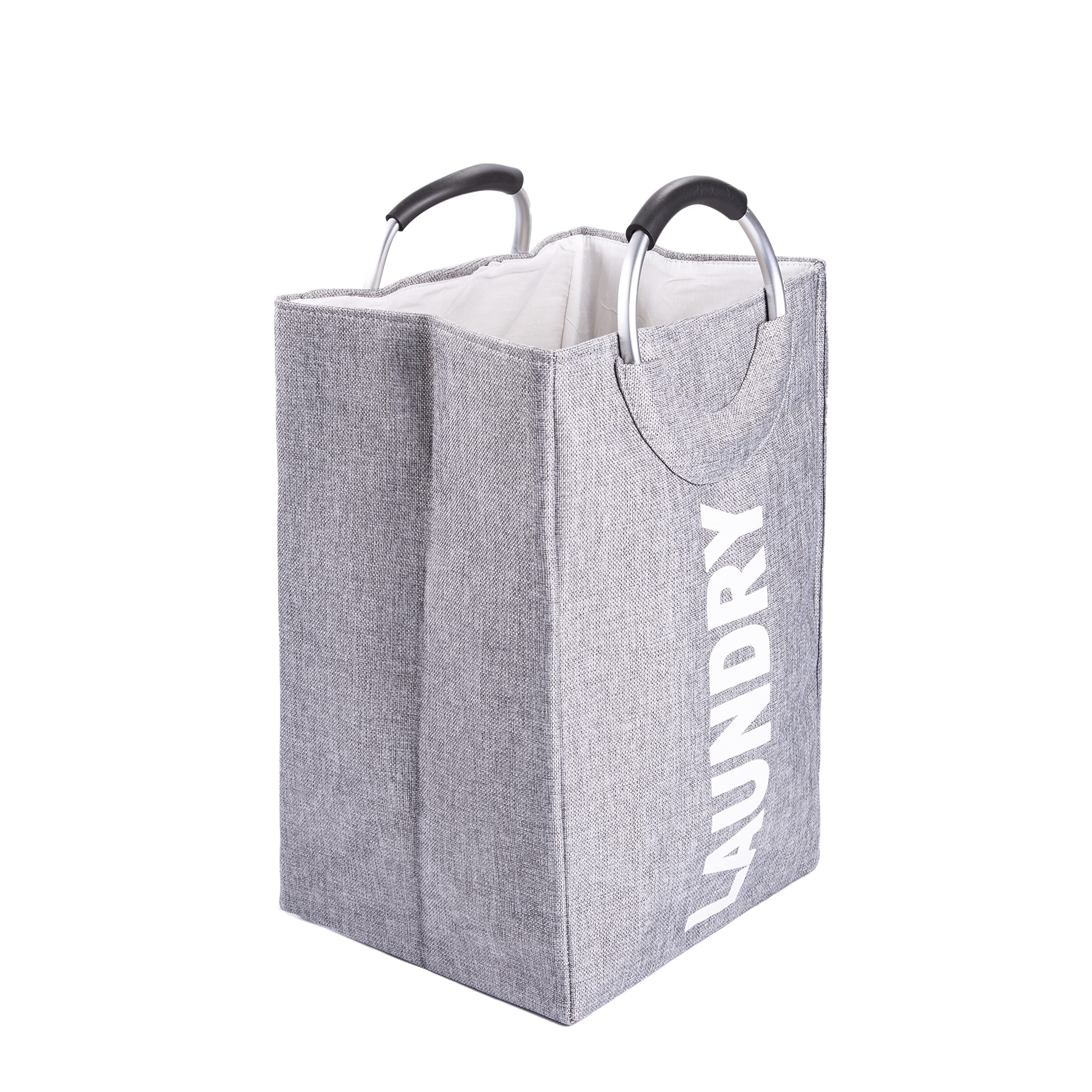 Wickerfield Grey Cloth Laundry Hamper With Carry Around Handles Bathroom Storage Laundry Bin Foldable Fabric Laundry Bag (Grey)