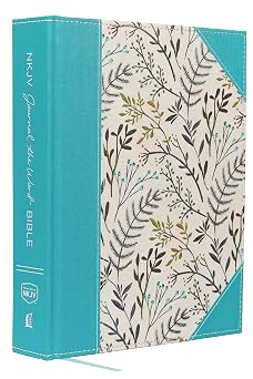 NKJV, Journal the Word Bible, Large Print Reflect, Journal or Create Art Next to Your Favorite Verses Cloth over Board, Blue Floral, Red Letter ... or Create Art Next to Your Favorite Verses