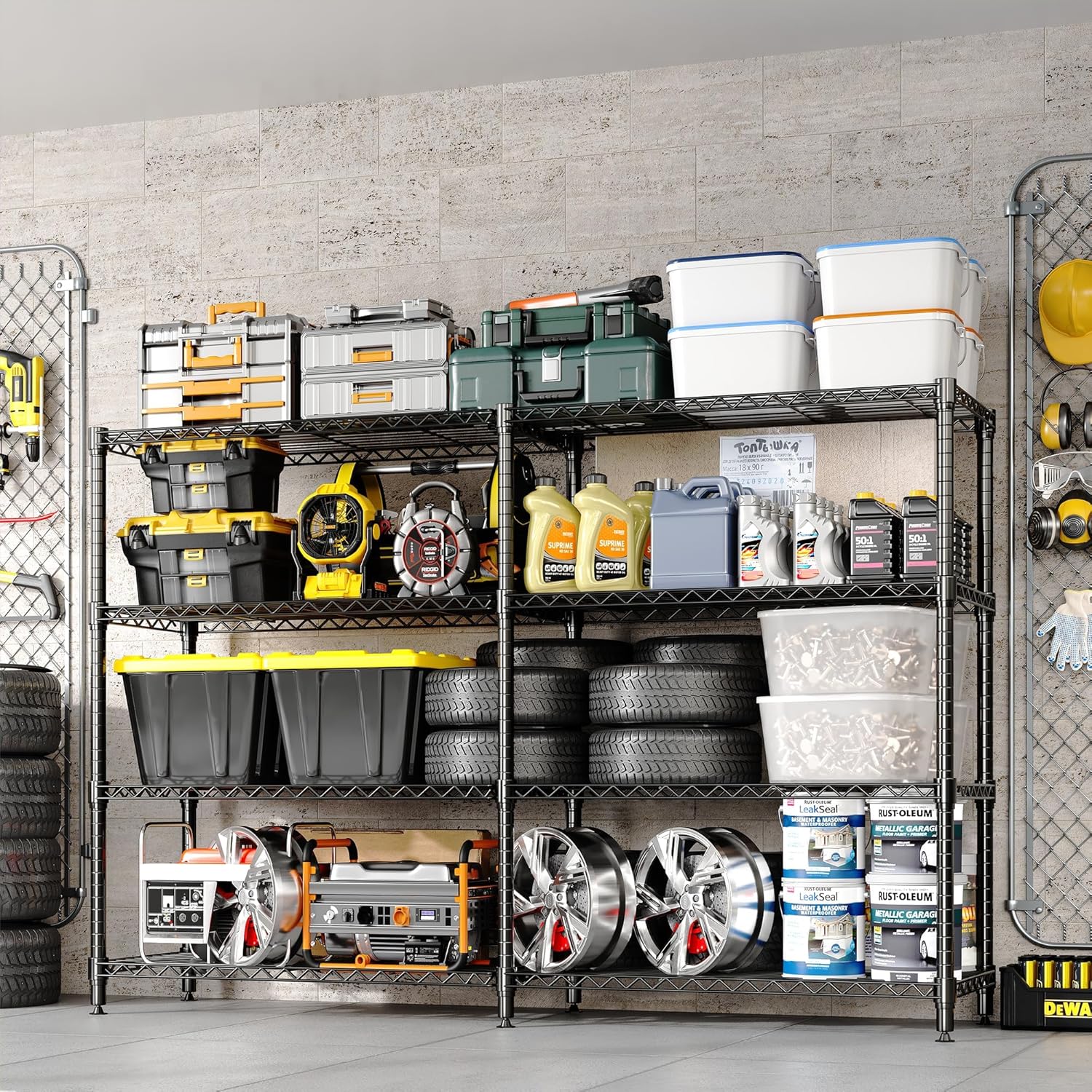 4 Tier Storage Shelving Unit Metal Shelves 70.8" W Wire Shelving, 59" H L-Shaped Pantry Shelves Kitchen Storage Shelves for Home Commercial Garage Heavy Duty, 70.8" W x 59.4" H x 15.7" D - Image 2