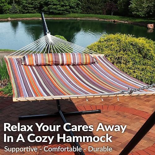 Vista 29 de Sunnydaze - Hamaca acolchada para 2 personas con soporte universal multiusos Playa Catalina