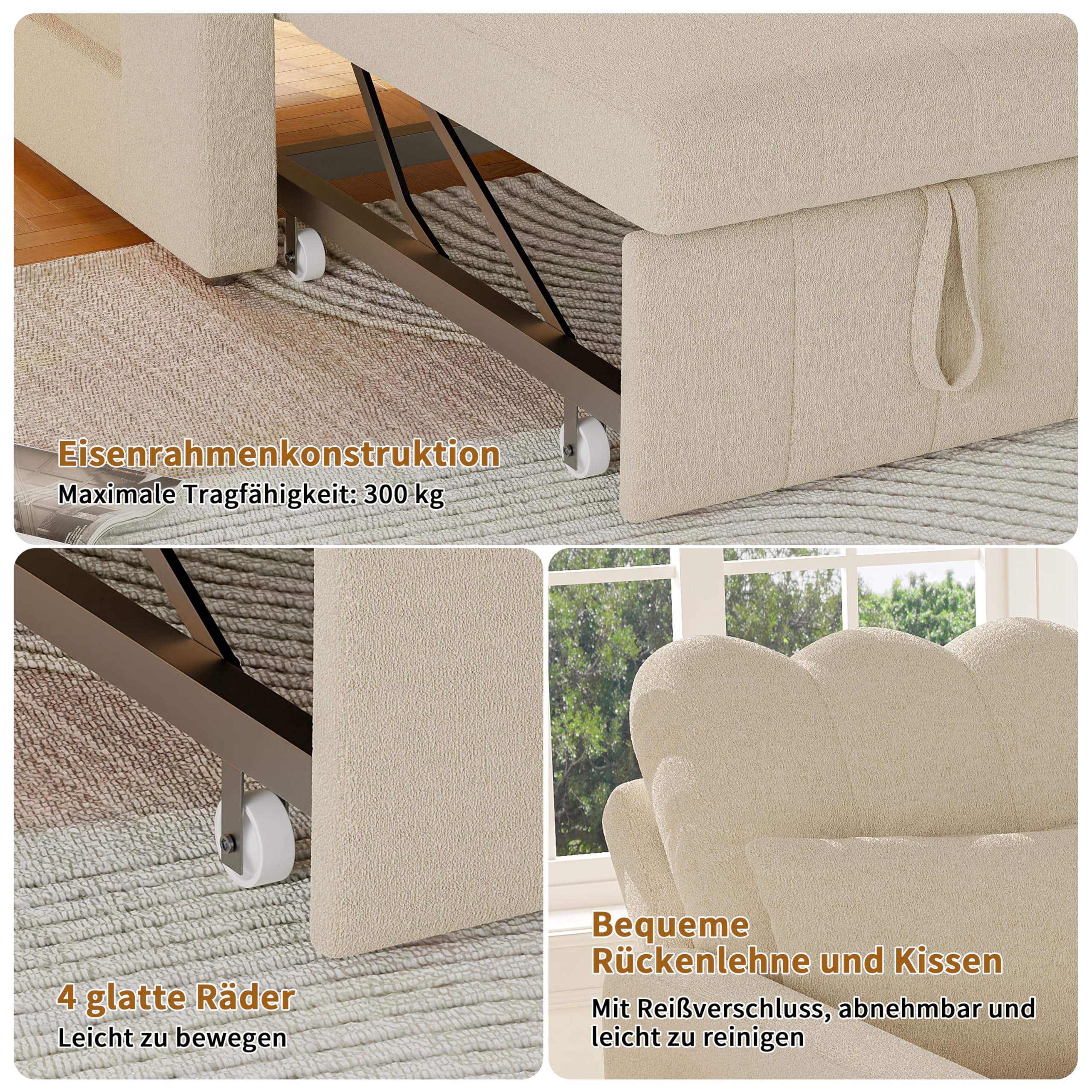 Sillón 3 en 1 convertible, sillón cama con función de cama, sillón ajustable con cojín y bolsillo lateral, sillón con función de dormir para apartamentos pequeños (beige, silla 3 en 1)