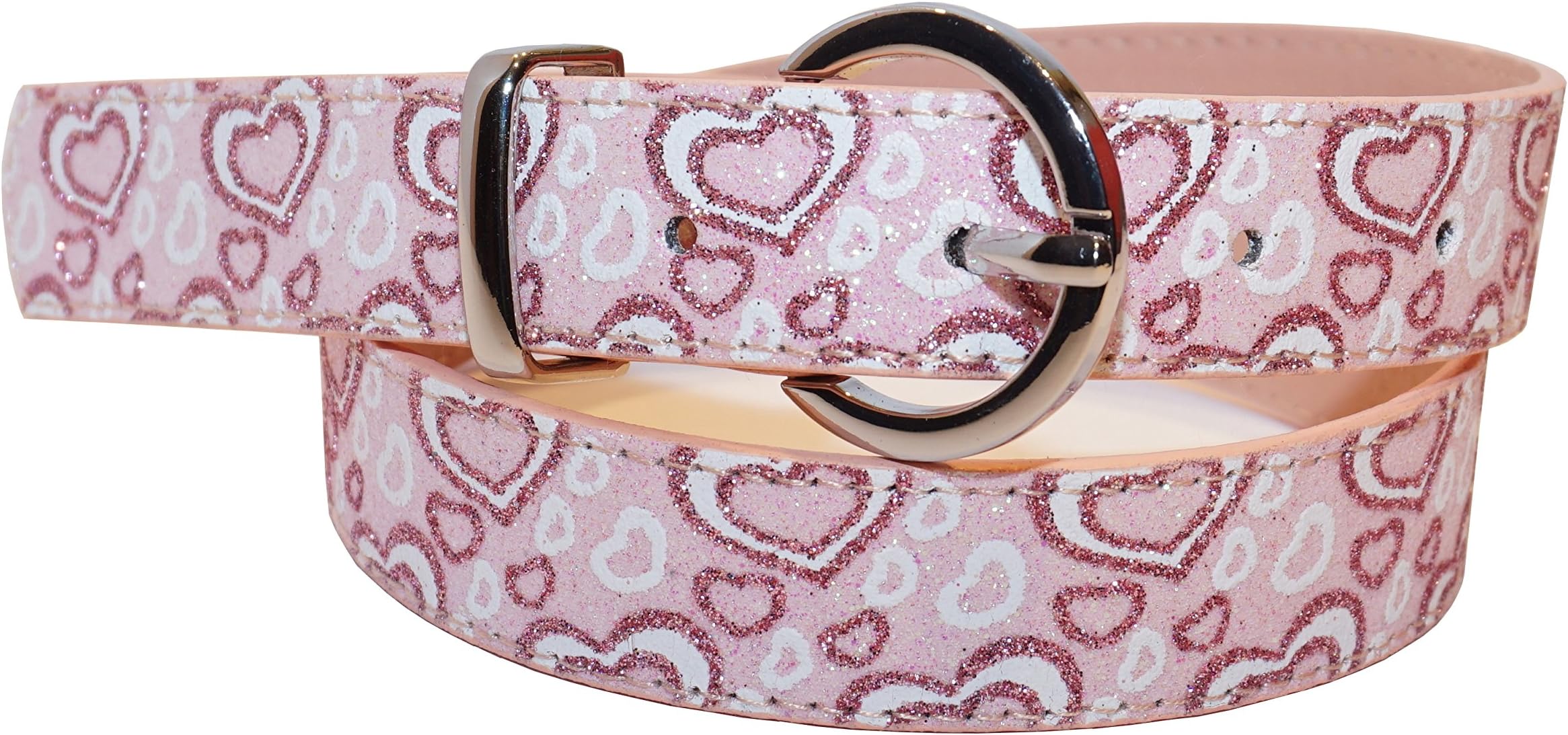 EANAGO Children's Belt 'Fairy Dust' for Girls (Nursery and Primary School), Light Pink with Glitter Effect and Dark Pink Hearts, 2 Available Lengths