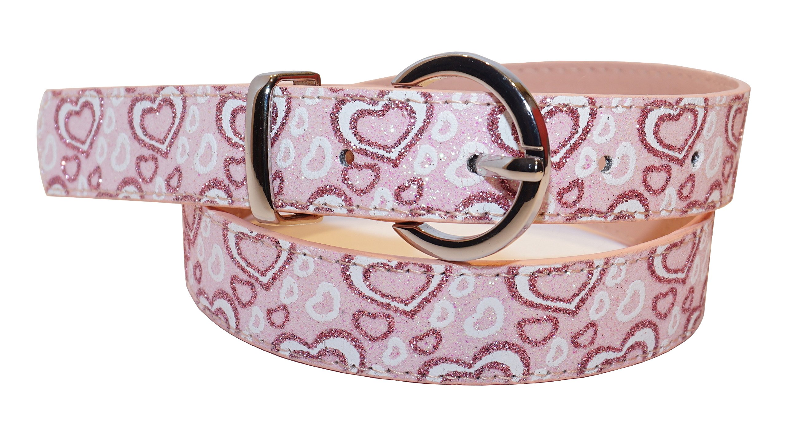 EANAGO Children's Belt 'Fairy Dust' for Girls (Nursery and Primary School), Light Pink with Glitter Effect and Dark Pink Hearts, 2 Available Lengths
