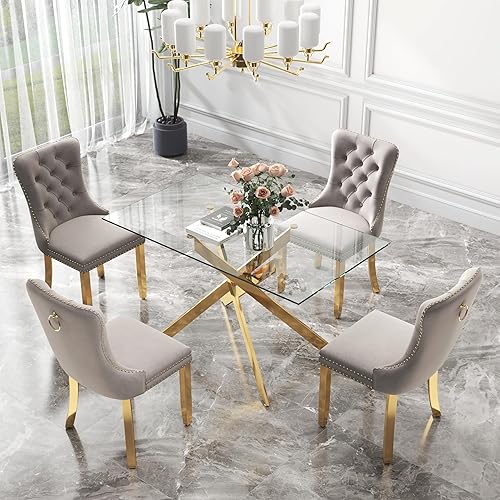 Miniatura 68 de Juego de comedor de cristal de lujo plateado de 5 piezas, juego de mesa de cocina minimalista moderno para 4 personas, juego de comedor con negro +