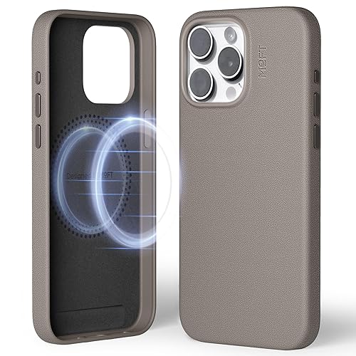 MOFT Magnetic Case for iPhone 15 Pro Max Compatible with MagSafe, MOVAS Vegan Leather Case Cover, Touch Sensation, Color Retention, Scratch & Stain Resistant, Easy to Clean, Taupe - Taupe - iPhone 15 Pro Max