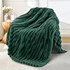 Exclusivo Mezcla Fleece Throw Blanket for Couch, Super Soft Striped Jacquard Bed Blanket, Lightweight Fuzzy Cozy for All Seasons, 127x152 CM, Forest Green