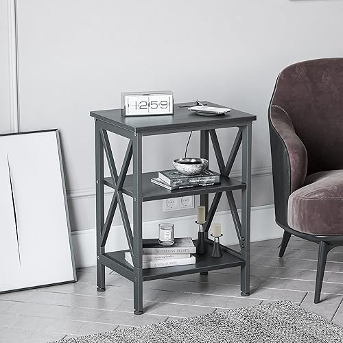 Miniatura 8 de CubiCubi Mesa auxiliar Oxford, mesa auxiliar con puertos de carga USB duales, marco de acero para mesita de noche, decoración del hogar para sala de