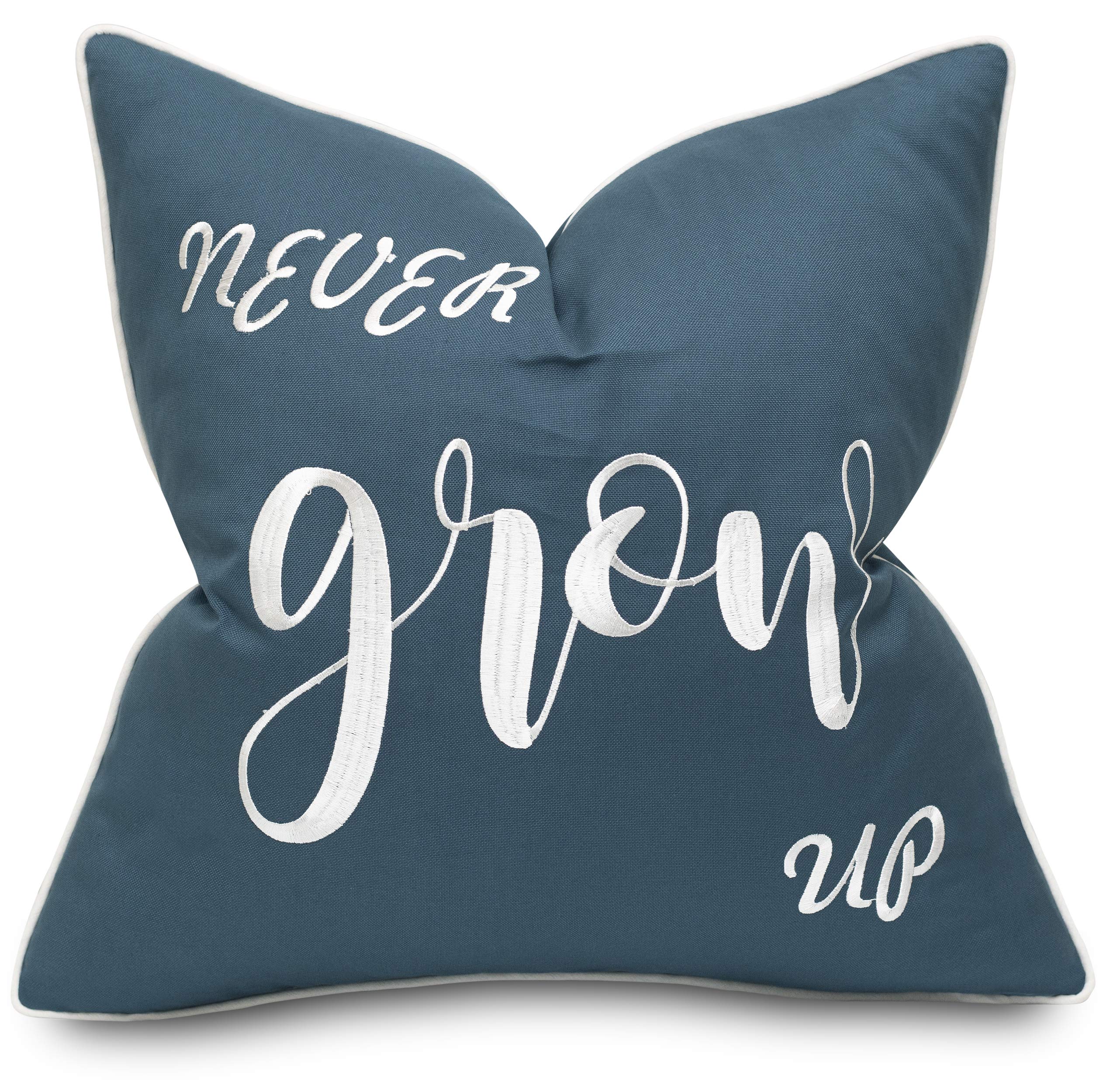 YugTexNever Grow Up Cotton Embroidered Decorative Square Accent Throw Pillowcase - Funny Decor for Boys Room - 18"x18" Inches, Teal