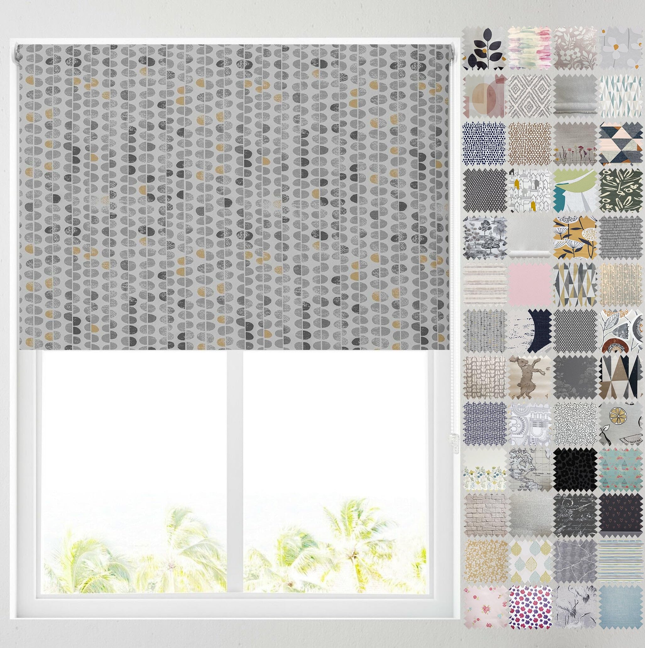 Barnes Blinds And Interiors Oval Grey Abstract Barnes Blinds - Blackout Pattern Roller Blinds For Windows, Custom Cut To Size - Thermal Fabric Durable Fittings Easy Fit ( 183Cm)