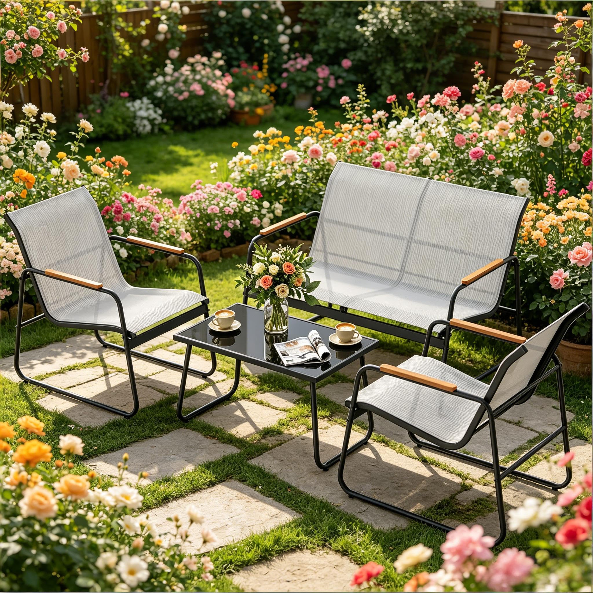 Meubles de jardin 4 pièces vutizal gris pour résoudre le manque de place sur balcon