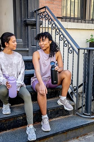 Miniatura 247 de Ello Cooper - Botella de agua de acero inoxidable de 22 onzas con 2 tapas, una de chupito y otra con popote | A prueba de fugas, doble pared y