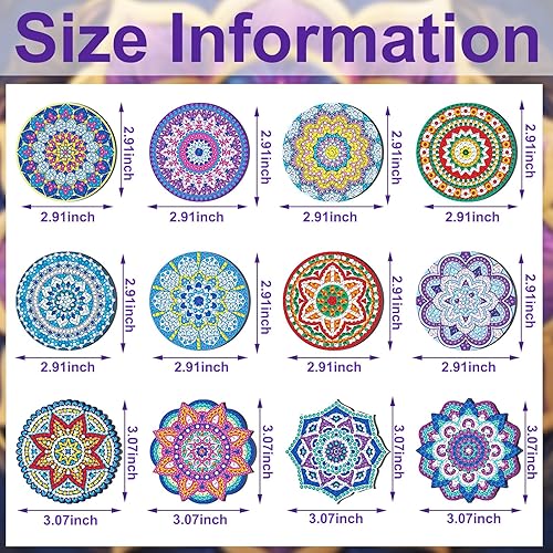 Miniatura 3 de Zonon Juego de 12 imanes de pintura de diamante para refrigerador con mandala, kits de pintura de diamantes fáciles para nevera, imanes de arte de