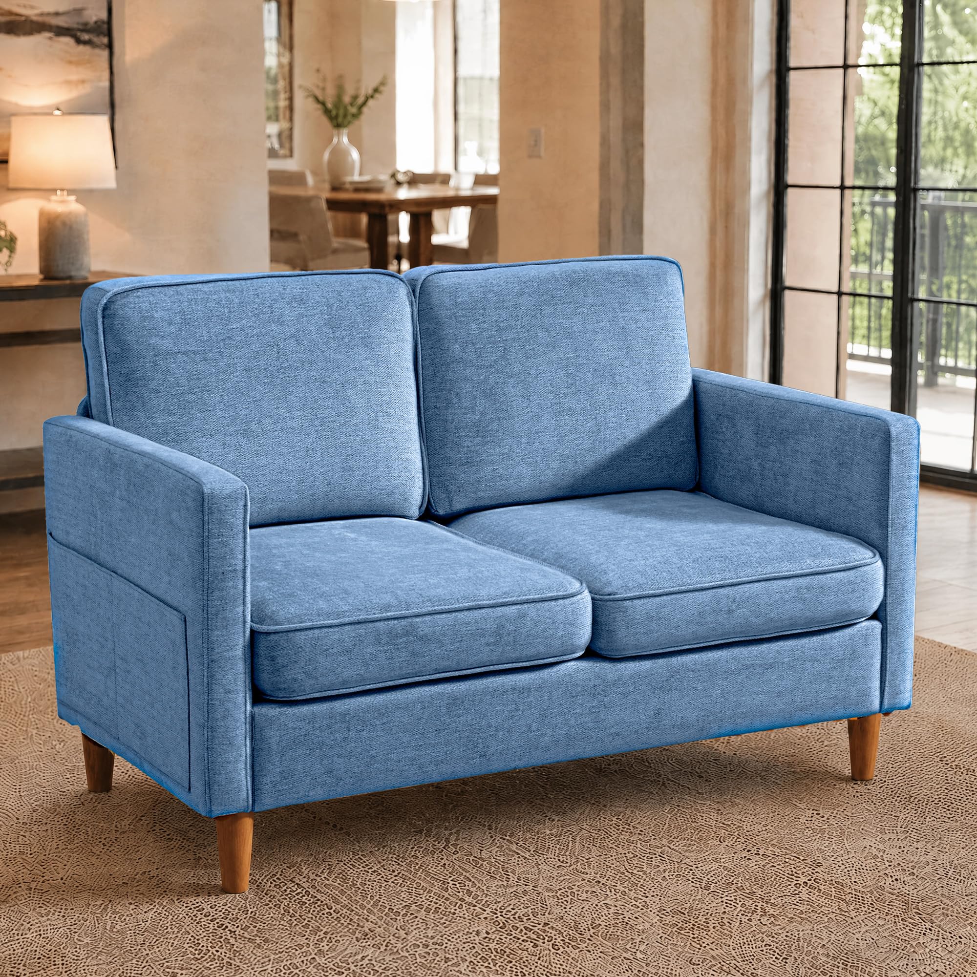 56" Chenille Loveseat Sofa, Mid Century Modern 2 Seater Love Seat Couch