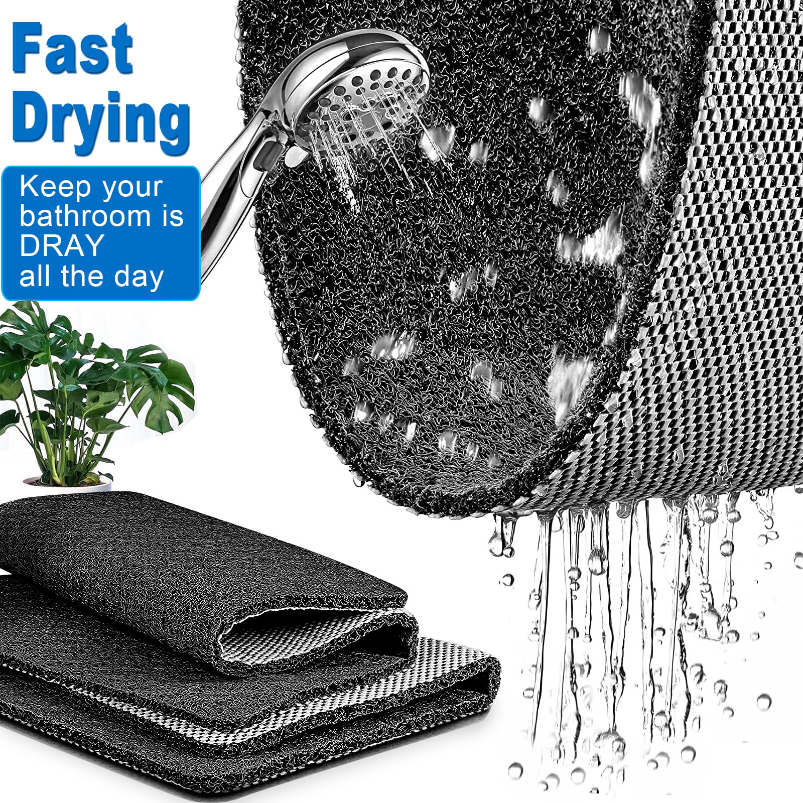 Alfombrillas de ducha antideslizantes para ancianos, 24 x 47 pulgadas, tapete de ducha antideslizante de lufa para ducha, tapete antideslizante para baño/ducha para ancianos, color negro