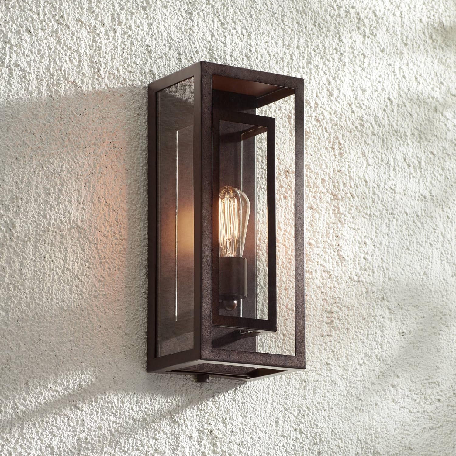 Possini Euro Design Double Box Modern Industrial Farmhouse Rustic Outdoor Wall Light Fixture Bronze 15 1/2" Clear Glass for Exterior Barn Deck House Porch Yard Patio Outside Garage Front Door