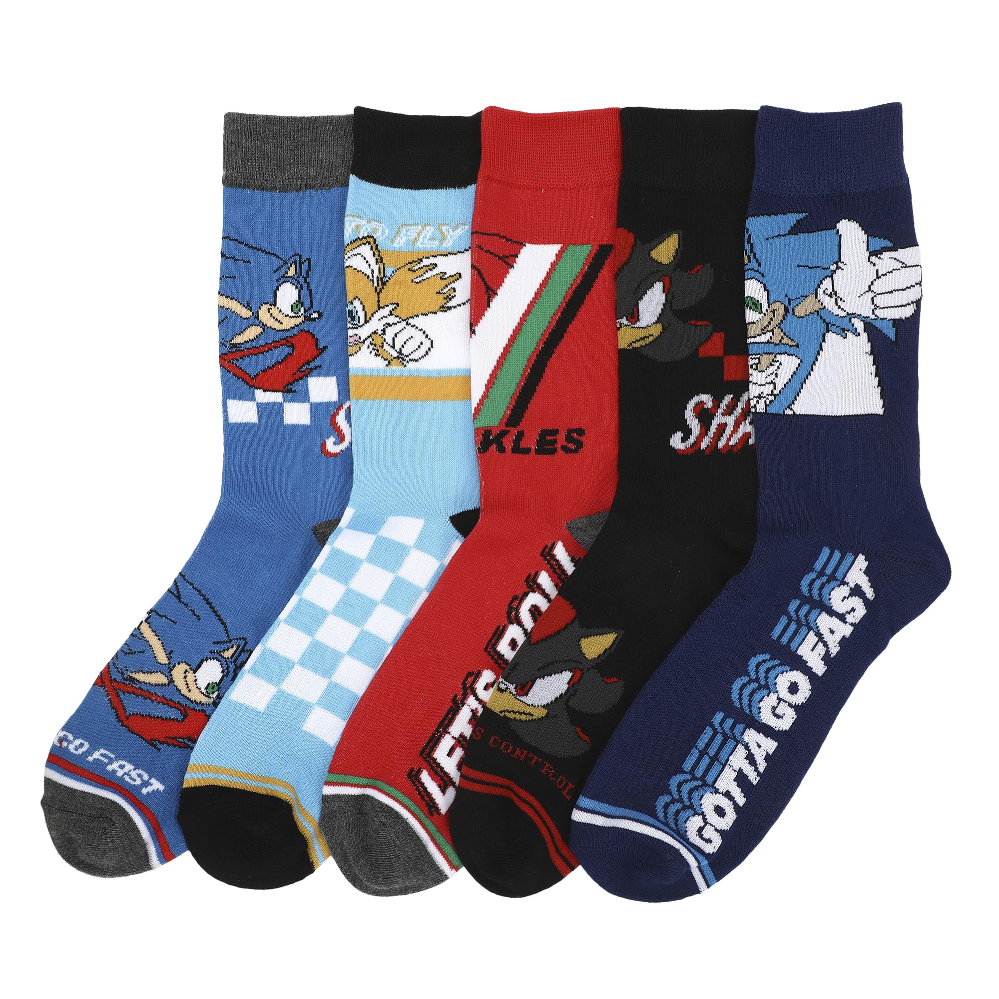 Bioworld Sonic The Hedgehog Character Art Adult 5-Pair Casual Crew Socks-OSFA, Sonic the Hedgehog Art, One Size