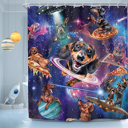 Miniatura 20 de SVBright Divertida cortina de ducha con diseño de perro, 72 pulgadas de ancho x 72 pulgadas de largo, diseño de dibujos animados en blanco y negro