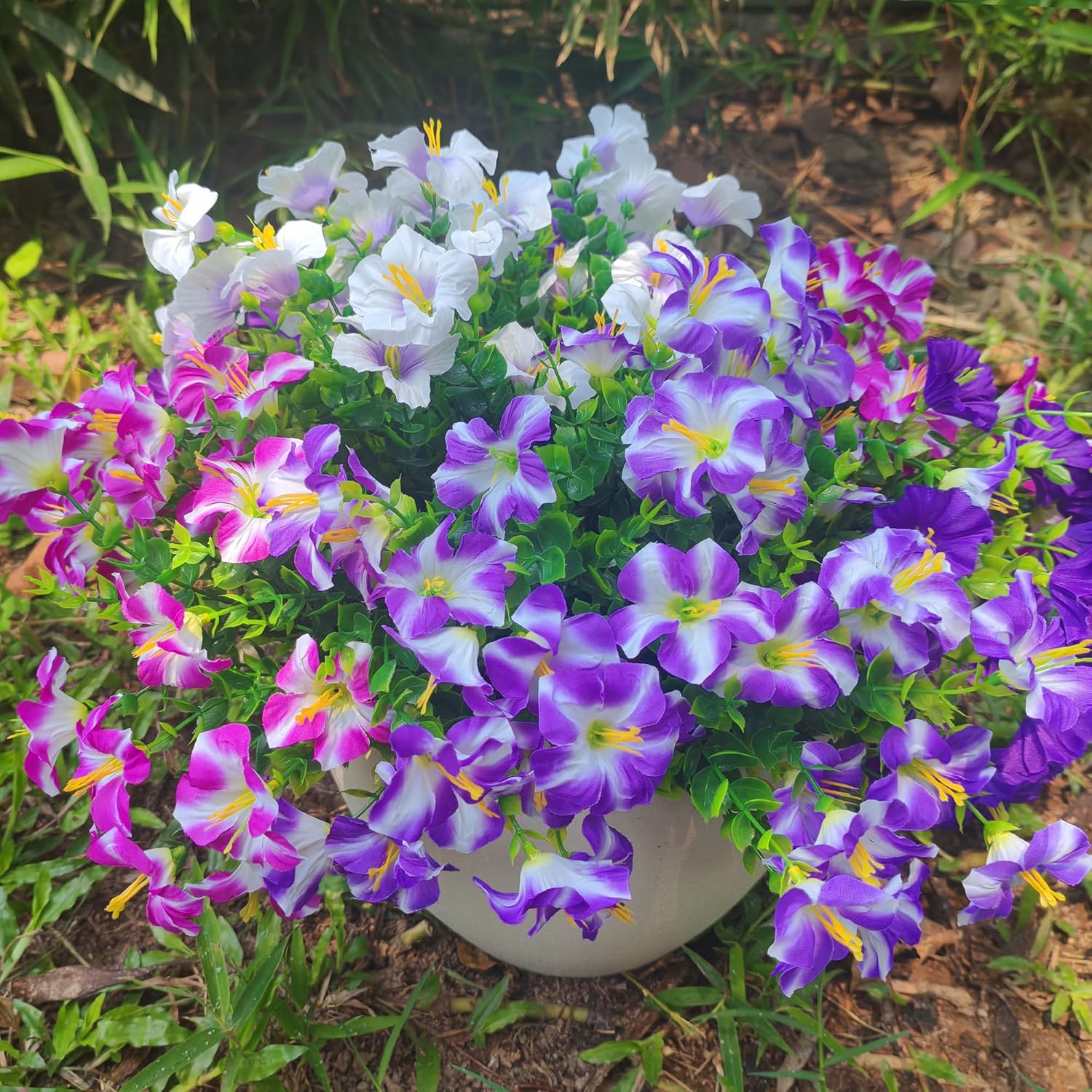Artificial Flowers Outdoor, 8 Bundles UV Resistant Fake Plants, Adjustable Stems Faux Lavender Bush for Garden Porch Window Box Home Decor (4color)