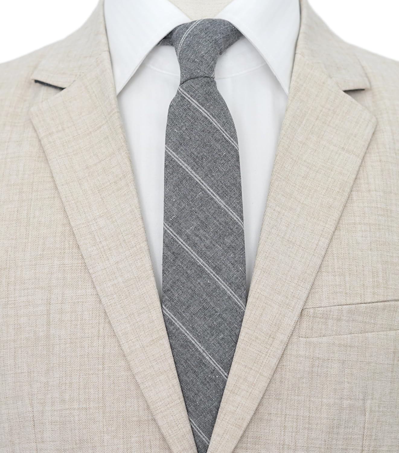 BELLUNO 2.5 inch Skinny Ties for Men, Solid Cotton Linen Neckties - Image 2