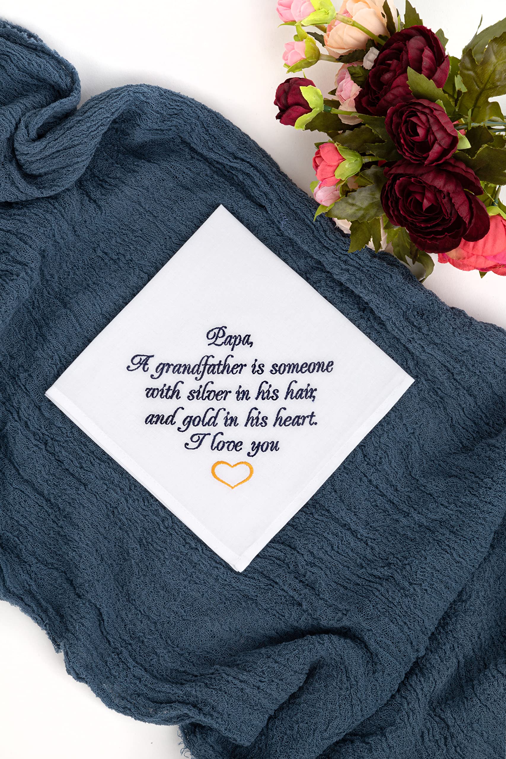 Grandfather wedding handkerchief from Bride on wedding day, Grandparents of the Bride, Embroidered Hanky (Grandfather handkerchief)