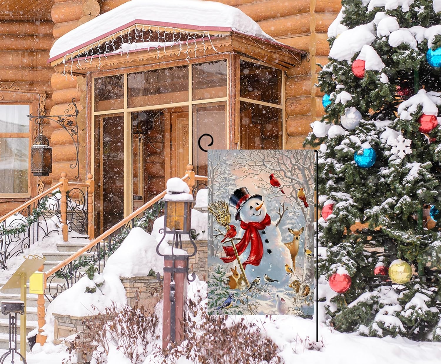 BLKWHT Winter Snowman Garden Flag 12x18 Vertical Double Sided Christmas Deer Cardinal Bird Holiday Outside Decorations Burlap Yard Flag BW727 - Image 4