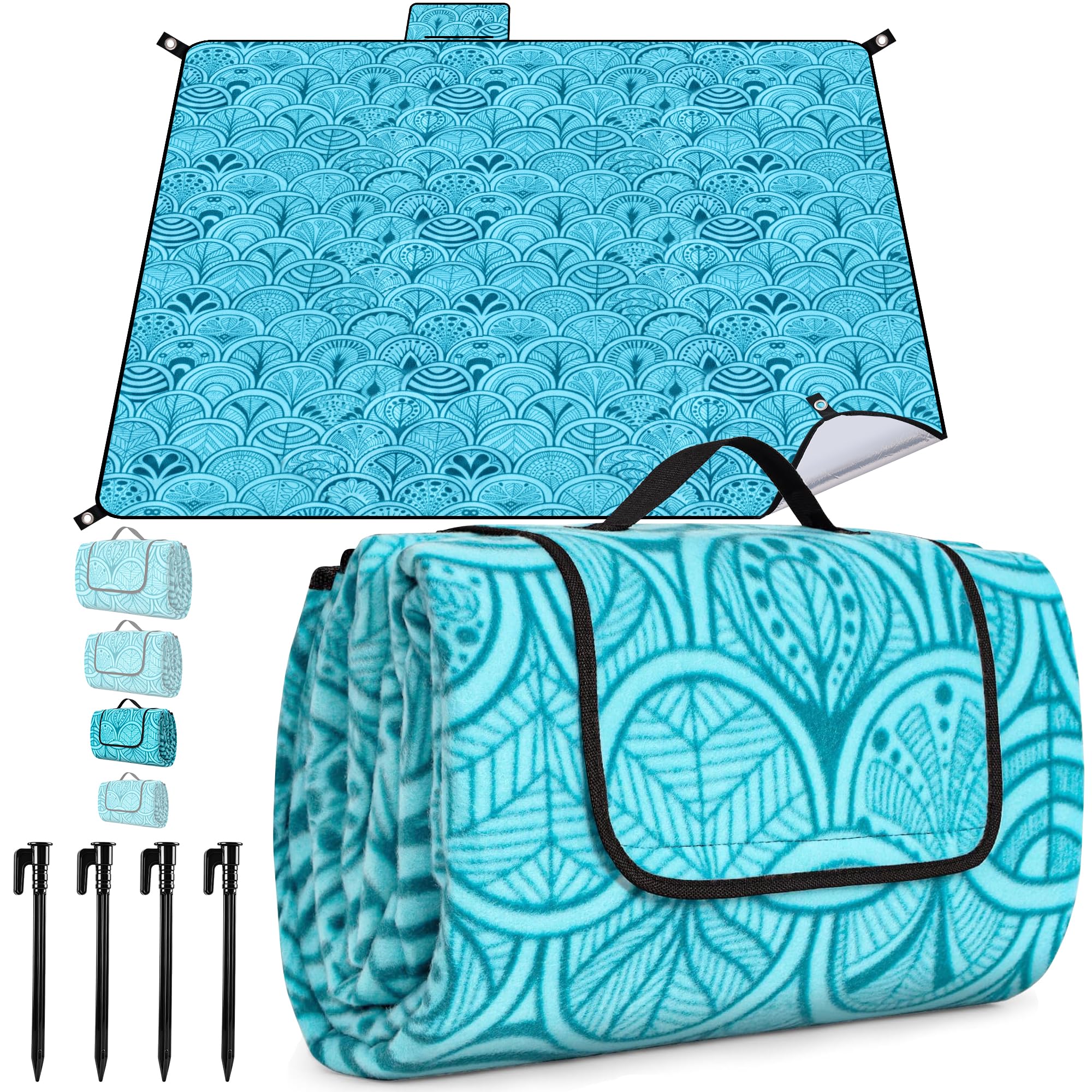 Coperta Picnic Impermeabile 200x200 cm, Telo Picnic Impermeabile, con Maniglia, Lavabile Lavatrice, Pieghevole, Coperta da Spiaggia Picnic, Tappetino da Picnic per Spiaggia, Viaggi, Campeggio