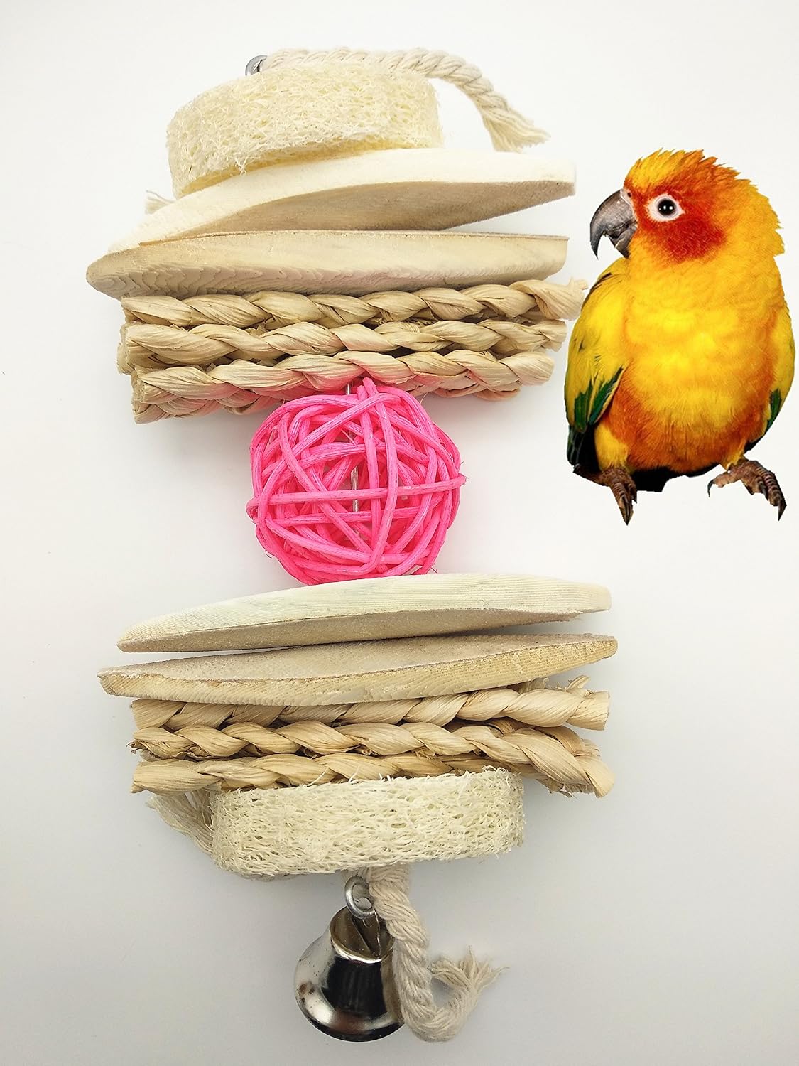 Hypeety Bird Parrot Cuttlebone Toy Bird Chew Toy Colorful Rattan Ball Toy Safe and Fun for African Grey, Amazon Conure Cockatoo Macaw…