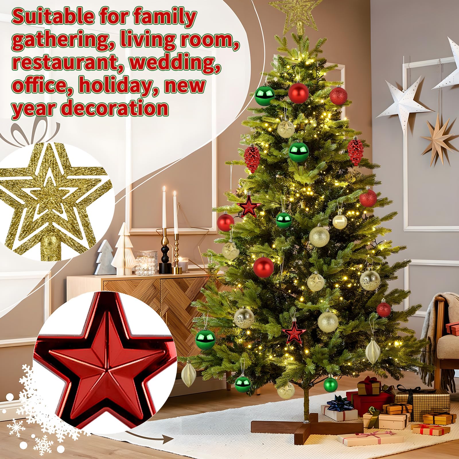 MuRealy Christmas Tree Ornament - 45 PCS Shatterproof Xmas Ball Ornaments Set for Holidays, Wreaths & Party Office, Shopping Mall, Christmas Tree Decoration(Red and Green Ornaments)