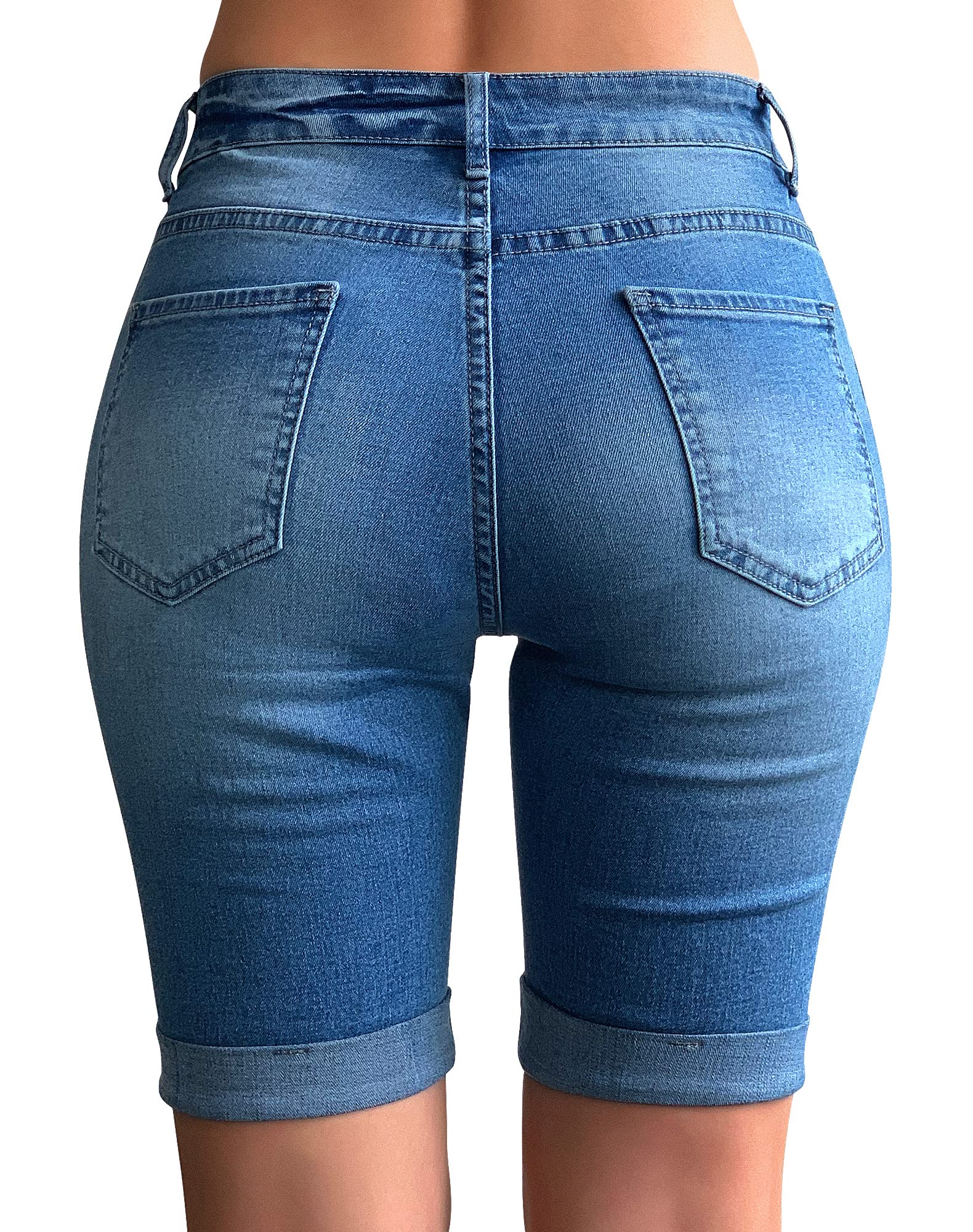 roswear Bermuda da Donna a Vita Media, Elasticizzati, in Denim, Azzurro Chiaro, XL
