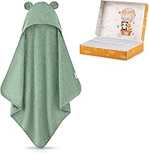 Hooded Towel Baby Extra Thick, Warm & Soft 75 x 75 cm Baby Towel with Hood (100% Bamboo) Baby Towel Hood with Great Gift Packaging (Copper Green)