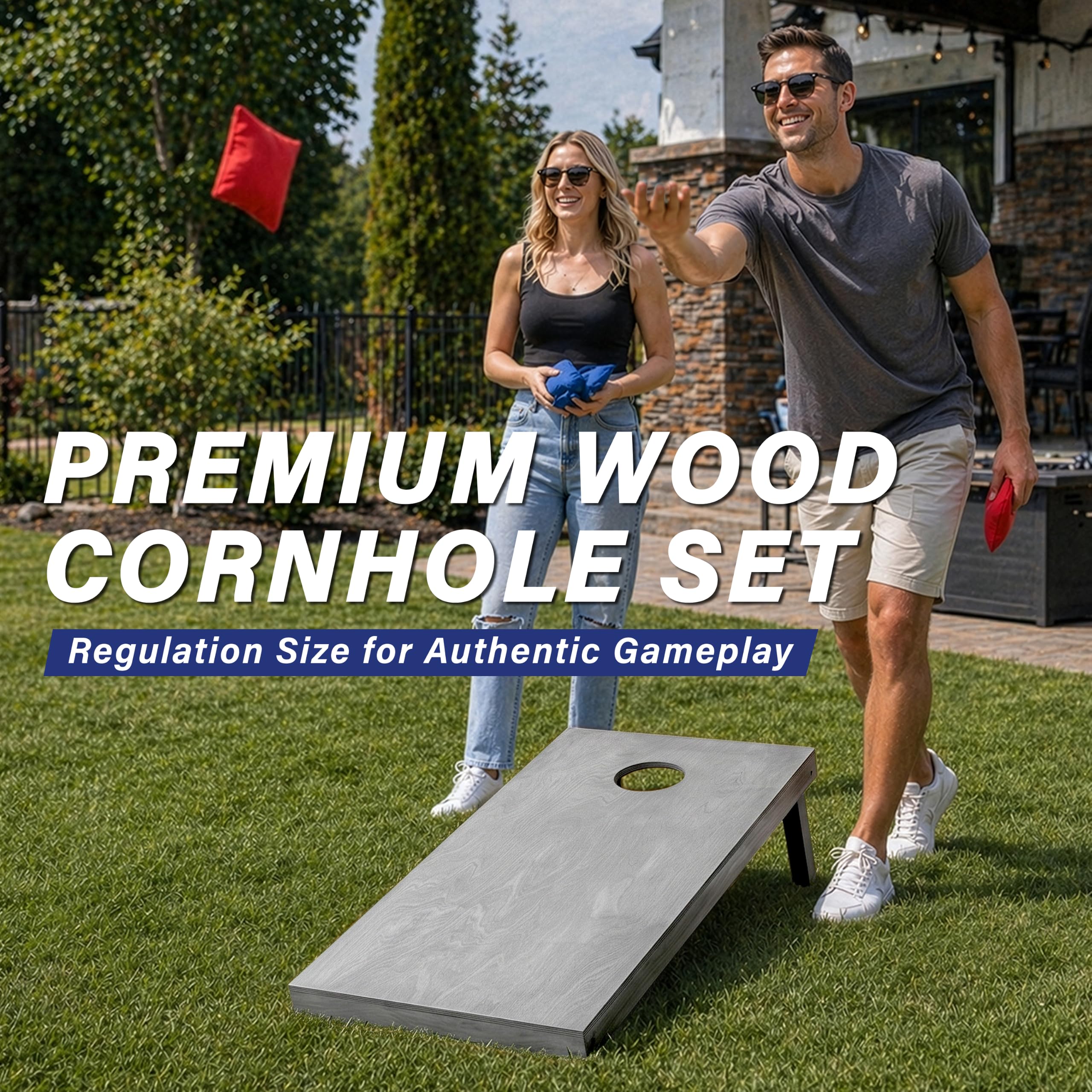GoSports Cornhole-Set aus Holz, graue Oberfläche, inklusive Tragetasche