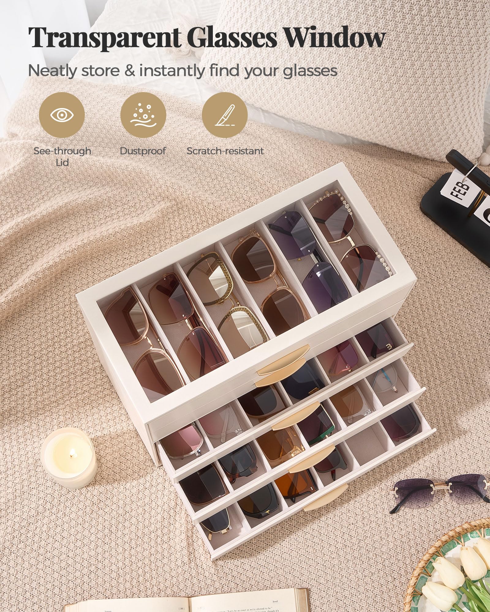 Lolalet Organisateur de Lunettes de Soleil avec Compartiments Verticaux