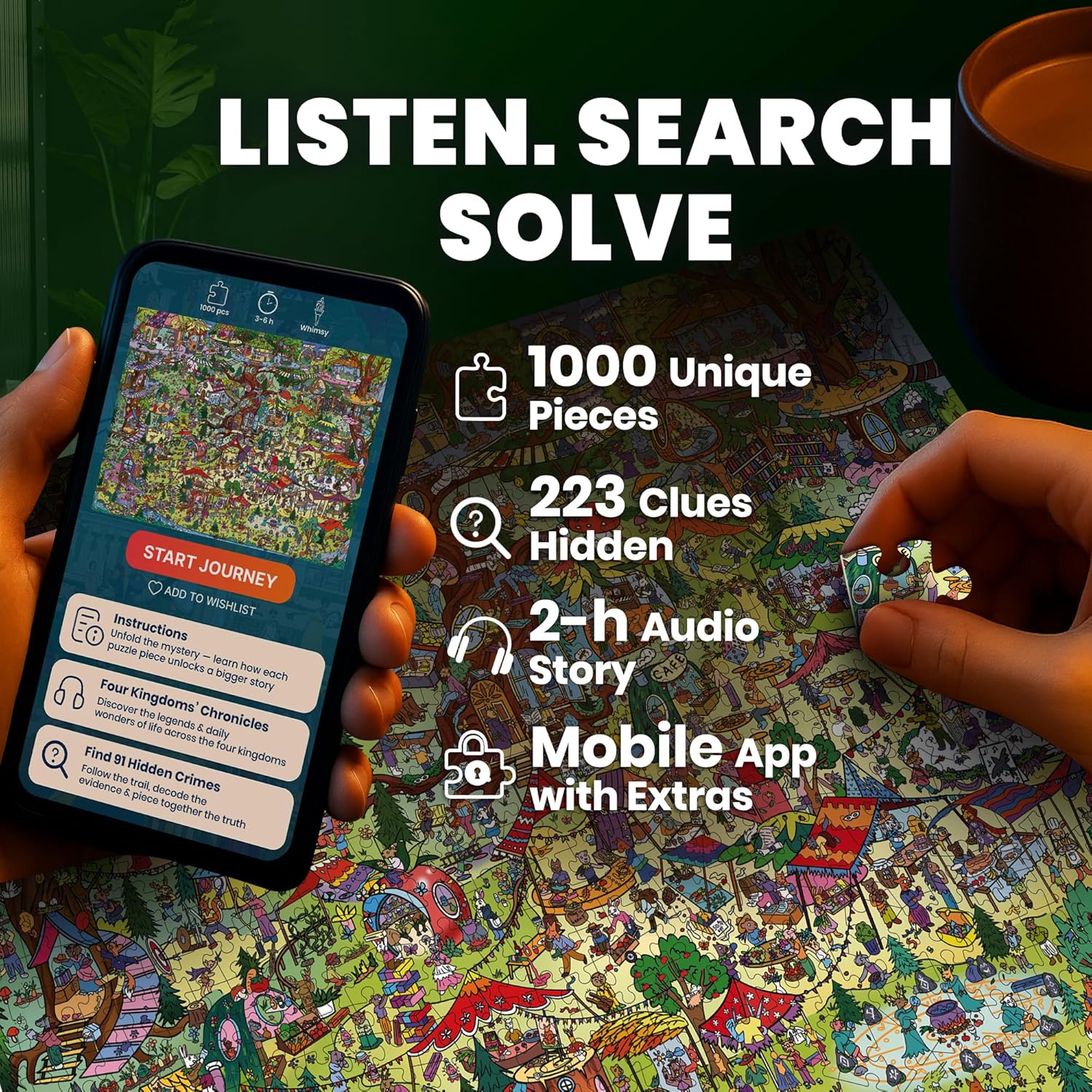 QUOKKA 1000 Piece Puzzle for Adults – 223 Hidden Secrets, Engaging Audio Story, Snap-Tight Thick Pieces – Collect All Four Adult Puzzles in Series to Build One Epic Mystery Realm (Twigtail Kingdom)