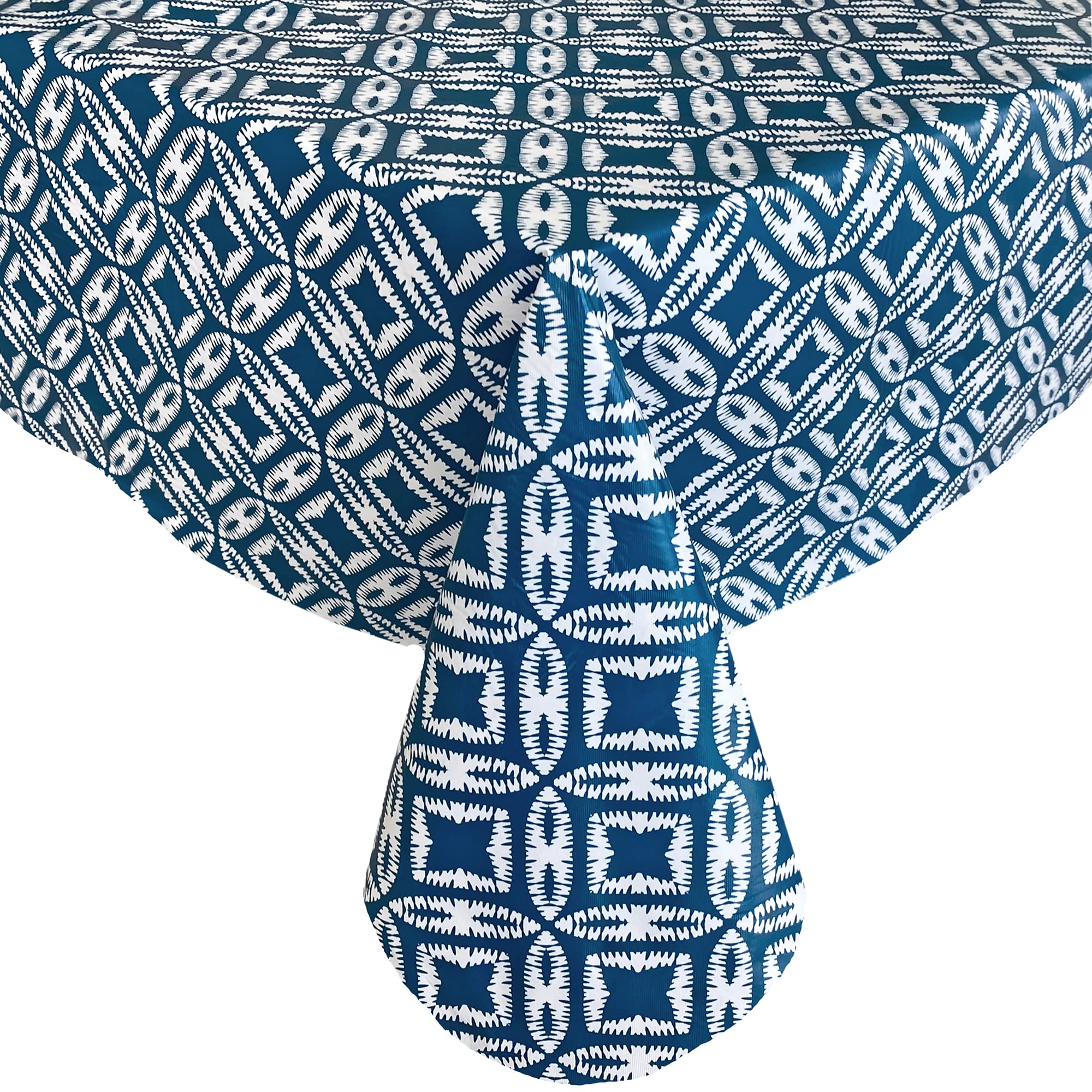Newbridge Vinyl-Tischdecke 177,8 Cm Rund – Sand Dollar Ikat-Druck, Wasserdicht, Mit Flanellrückseite