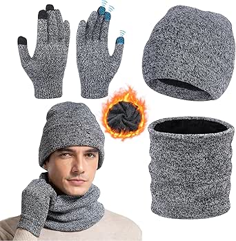 Mütze, Schal & Handschuh-Sets für Herren Damen Winter Warm Mütze Loop Schal und Touchscreen Handschuhe Set Wintermütze Strickmütze Beanie Schlauchschal Winterhandschuhe Strickhandschuhe Set