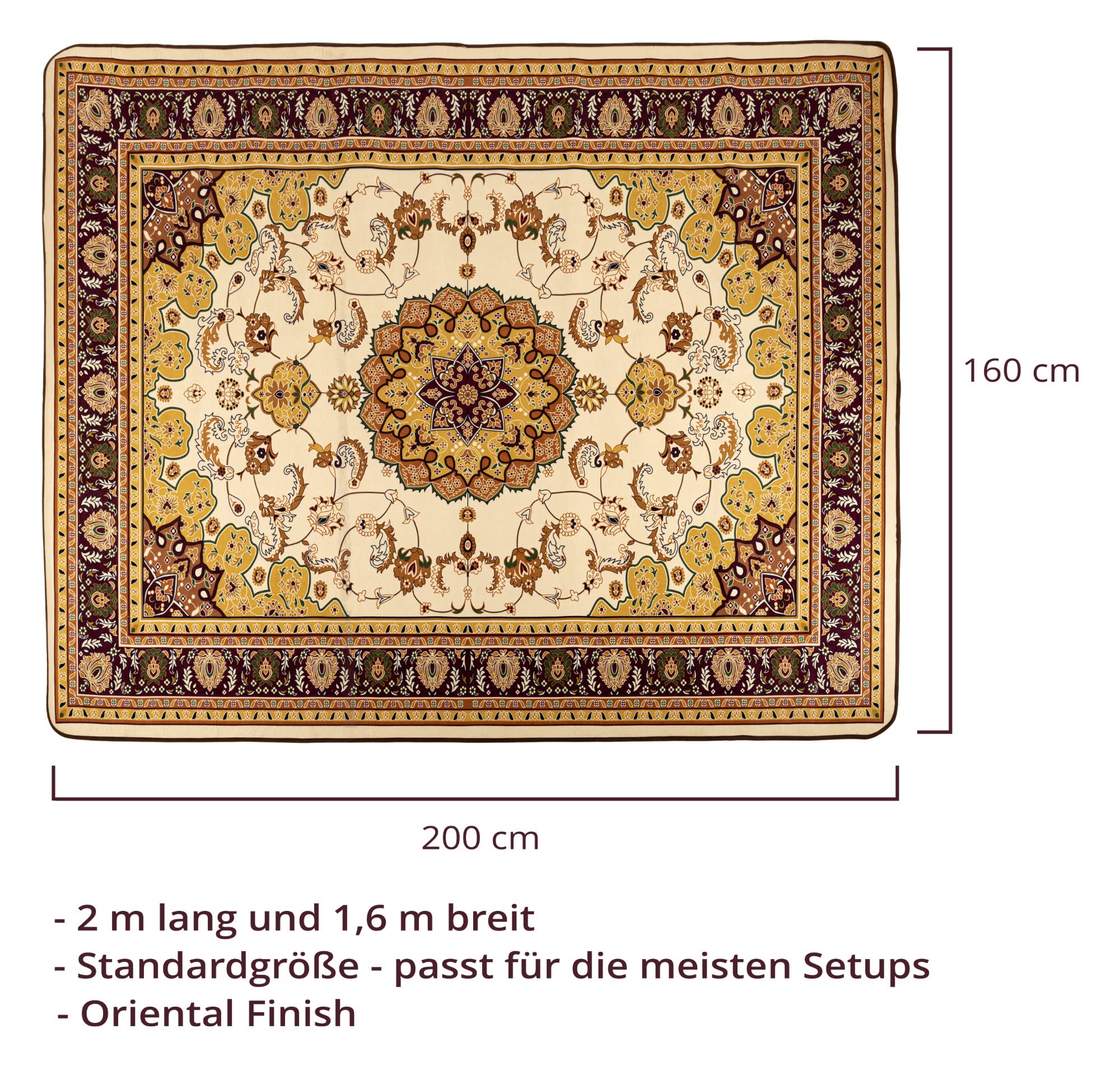 Stagecaptain DTO-1620 Drum Teppich Oriental - Großer Schlagzeugteppich - 160 x 200 cm - Dicht gewebte Oberfläche - rutschfeste Unterseite - Mit Klettband - Transporttasche - Braun