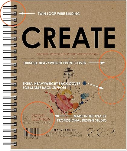 Miniatura 3 de Crea libro. Cuaderno de bocetos encuadernado con alambre para lápiz, tinta, marcador, carbón y pinturas de acuarela. (8.5 x 11 pulgadas) (1)