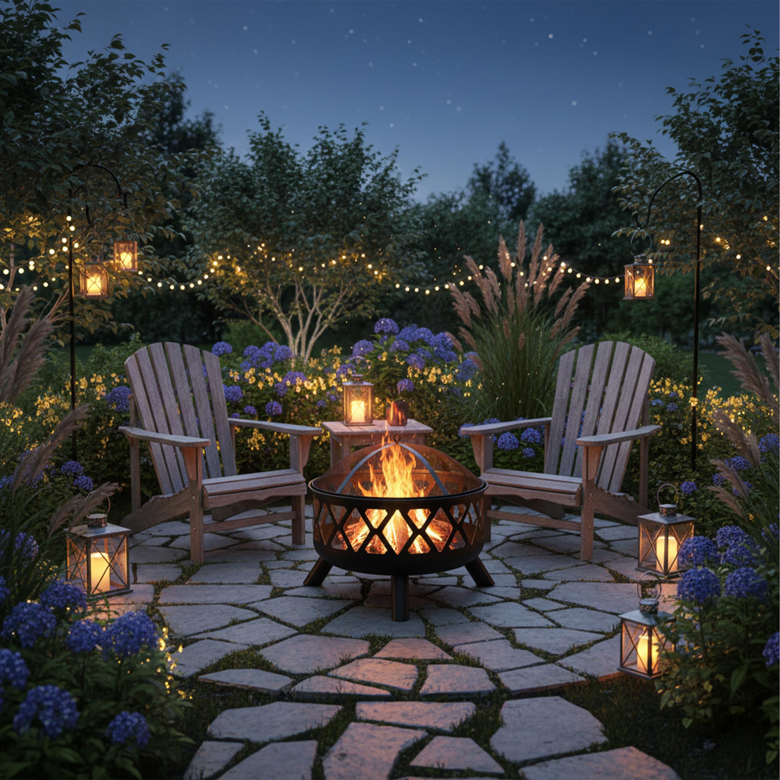 Relaxdays Feuerschale mit Funkenschutz, Ø 62 cm, mit Schürhaken, Garten, Terrasse, Outdoor Feuerstelle, Stahl, schwarz